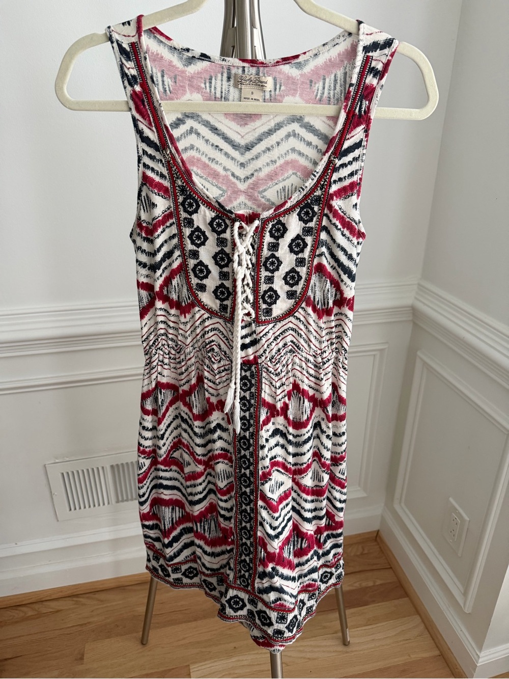 Lucky Brand Red White and Blue Southwestern Geometric Pattern Mini Dress Small